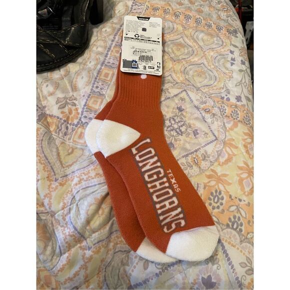 New For Bare Feet Mens Orange White Texas Longhorns Football Sport Socks Large - Picture 5 of 7